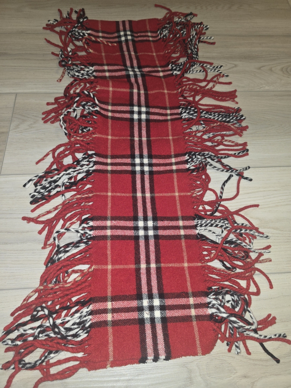 Burberry Red Plaid Fringe Scarf